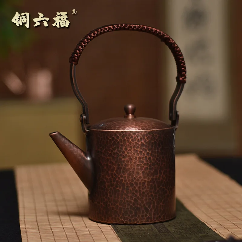 

Handmade copper kettle, antique small copper pot, old copper pot, wine warmer, thick purple copper pot with handle for boiling