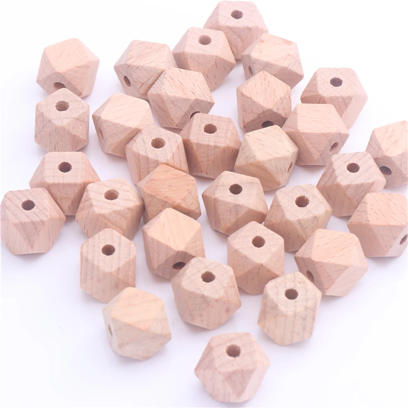 10-20mm Geometric Beech Wood Beads Faceted Hexagon Teether Chewable Spacer Wooden Beads for Baby Pacifier Chain Toys Accessories