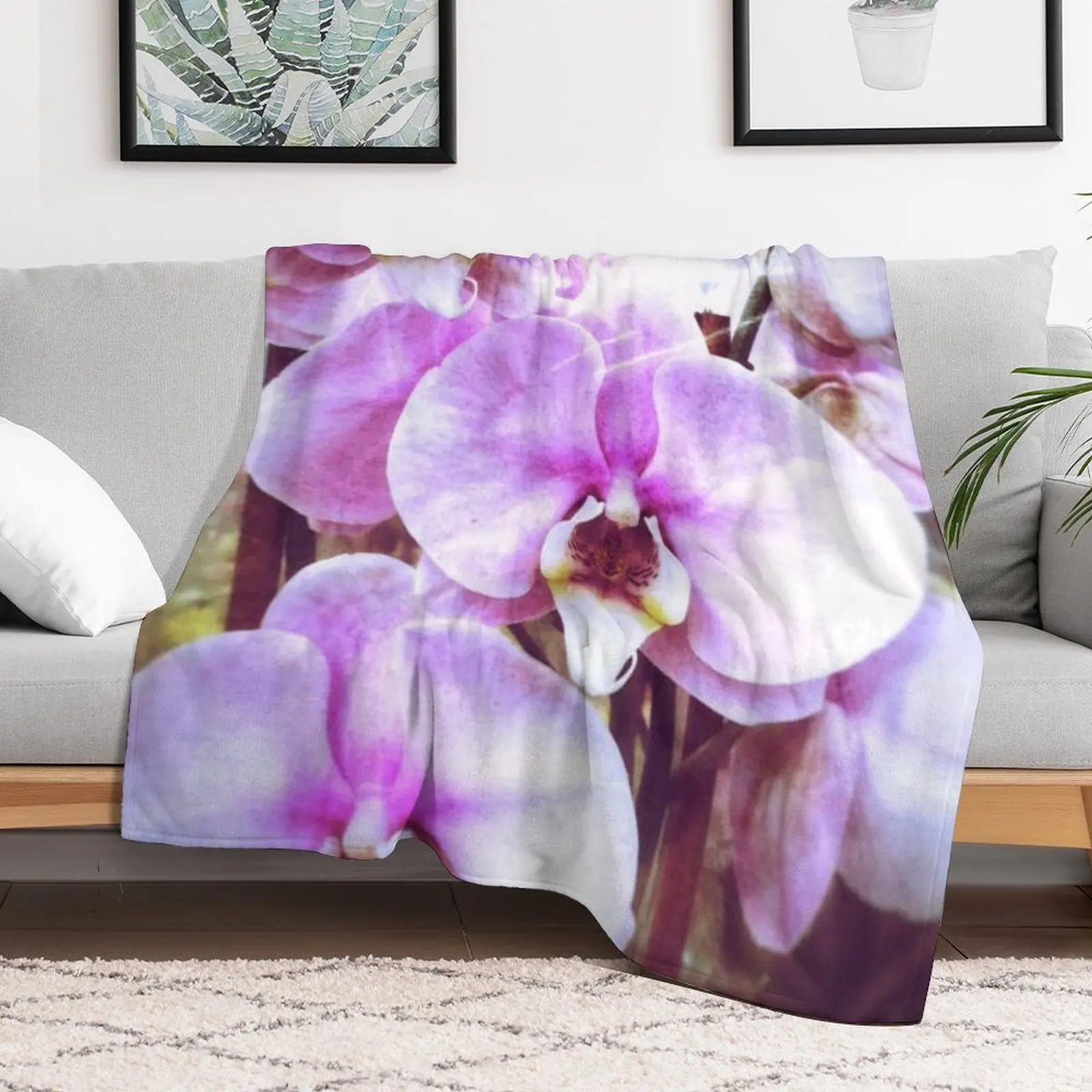 Purple or Pink Orchids Throw Blanket Sofas Flannels for sofa Stuffeds Blankets