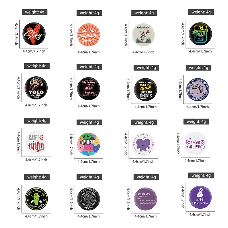 Creative Heart Tinplate Soft Button Pins Custom 44 MM Funny Quotes Metal Brooches Decorative Backpack Collar Lapel Badge Gift