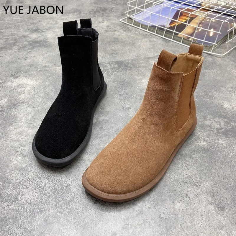 

Brown 2024 Winter Shoes Women's Trend Short Cow Leather Boots Casual Shoes Black Suede Ankle Boots Fashion Flat Leisure Boots