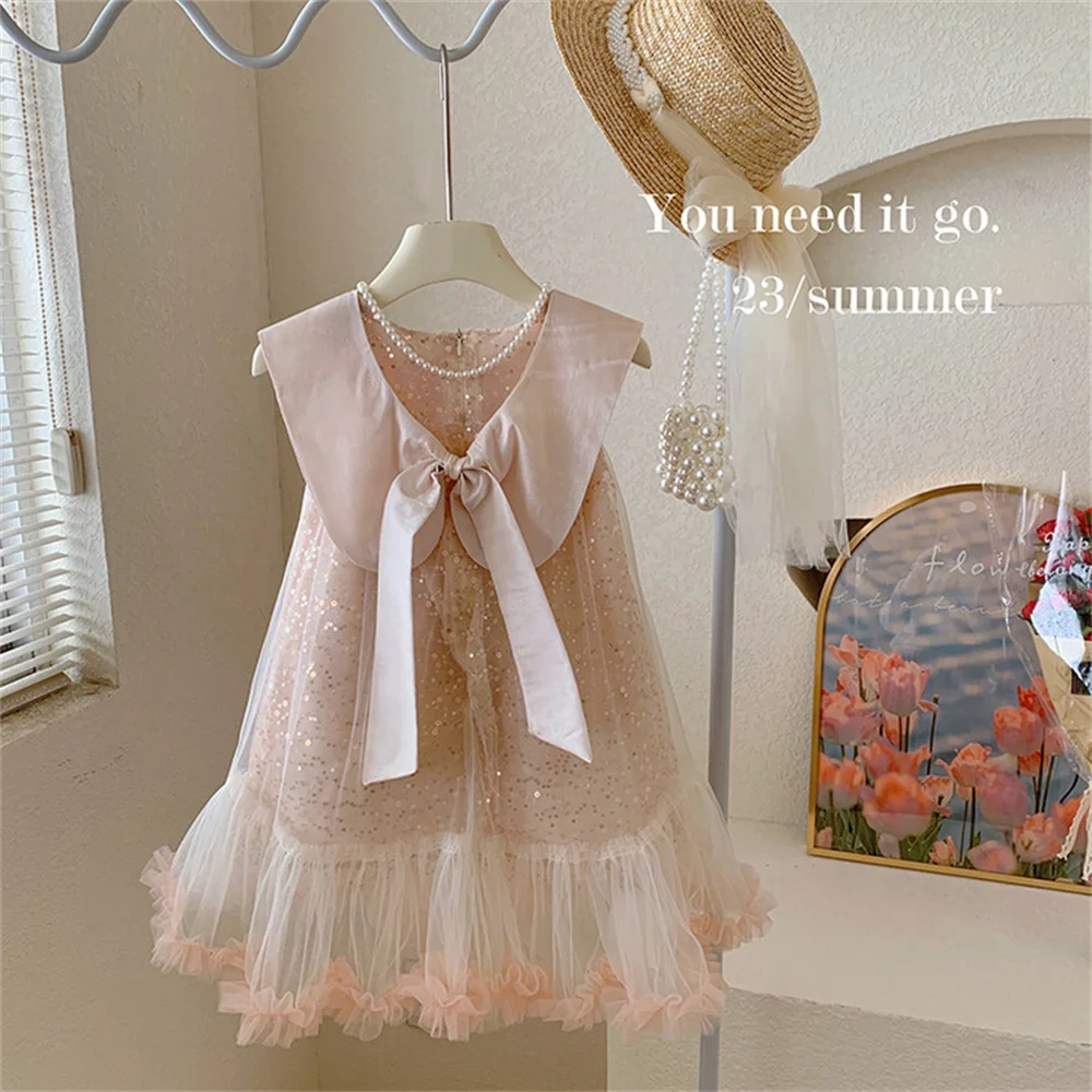 Flip Collar Doll Collar Girls\' Dress Summer Princess Skirt Camisole Skirt Puffy Skirt Mesh Skirt xl01