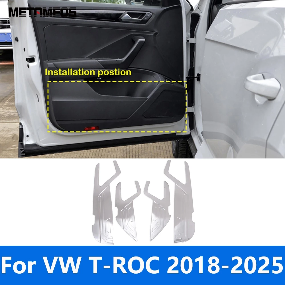 For Volkswagen VW T-ROC TROC 2018-2022 2023 2024 2025 Steel Interior Door Anti-kick Plate Anti-dirty Pad Accessories Car Styling