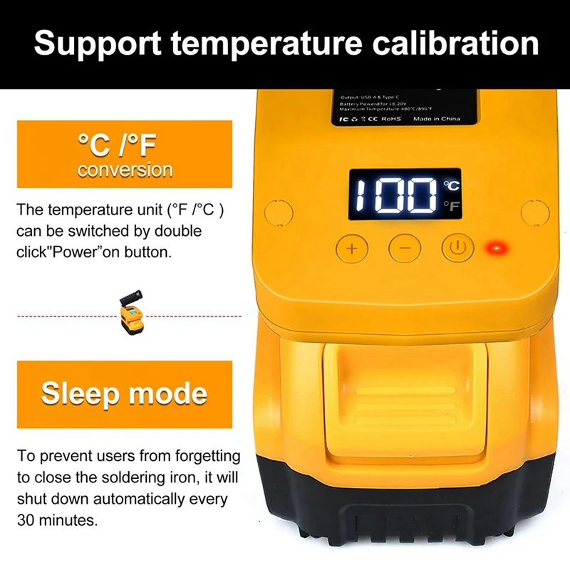 2025 New Cordless Soldering Station For Dewalt 20V Battery Portable Digital Display Soldering Iron Station With USB&Type-C Port