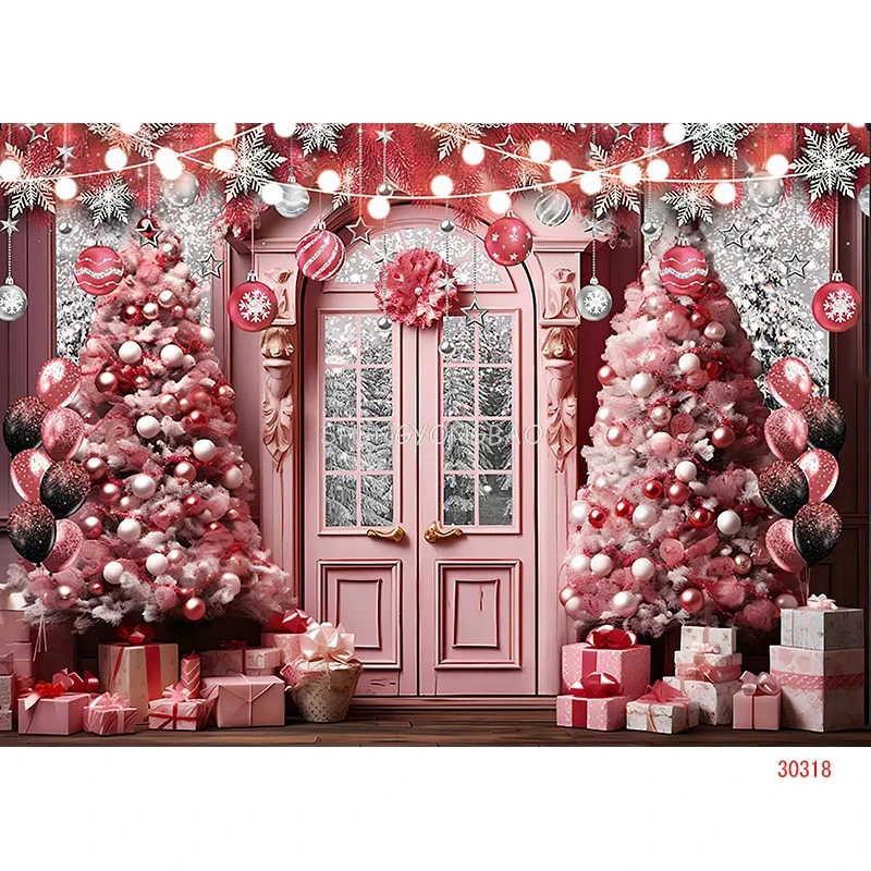 Vinyl Custom Christmas Tree Window Candy Photography Backdrop Wooden Doors Snowman Cinema Pine New Year Background Prop LPR-02