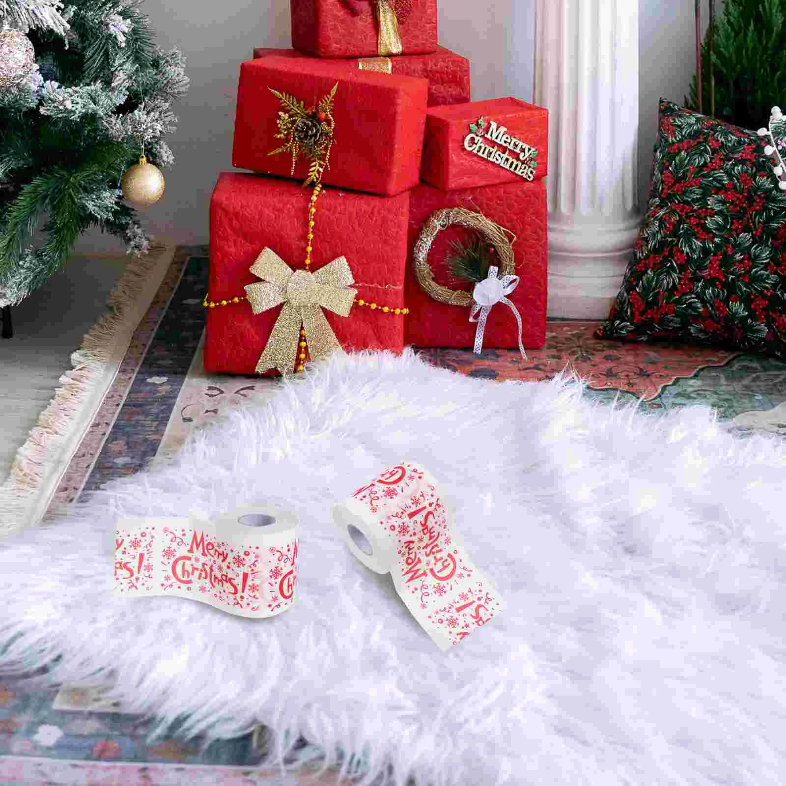 4 Rolls Christmas Toilet Themed Papers Party Supply Festival Printing Restroom Tissues Dinner Table