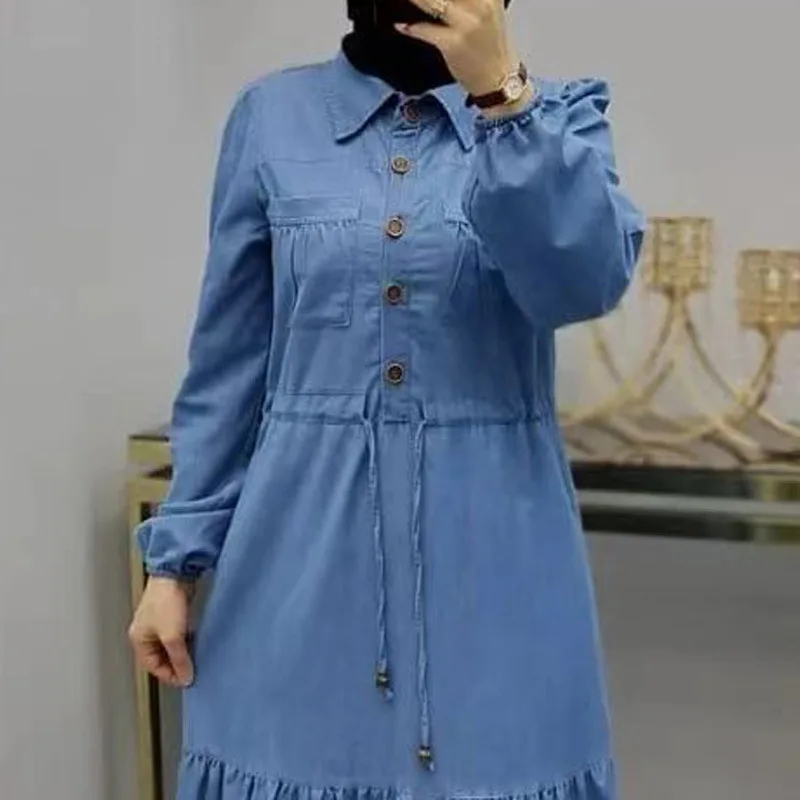 Vestido Denim Azul Elegante Feminino, Abayas Muçulmanas, Caftan Longo, Abayas, Moda Islâmica, Robe, Túnicas Femininas