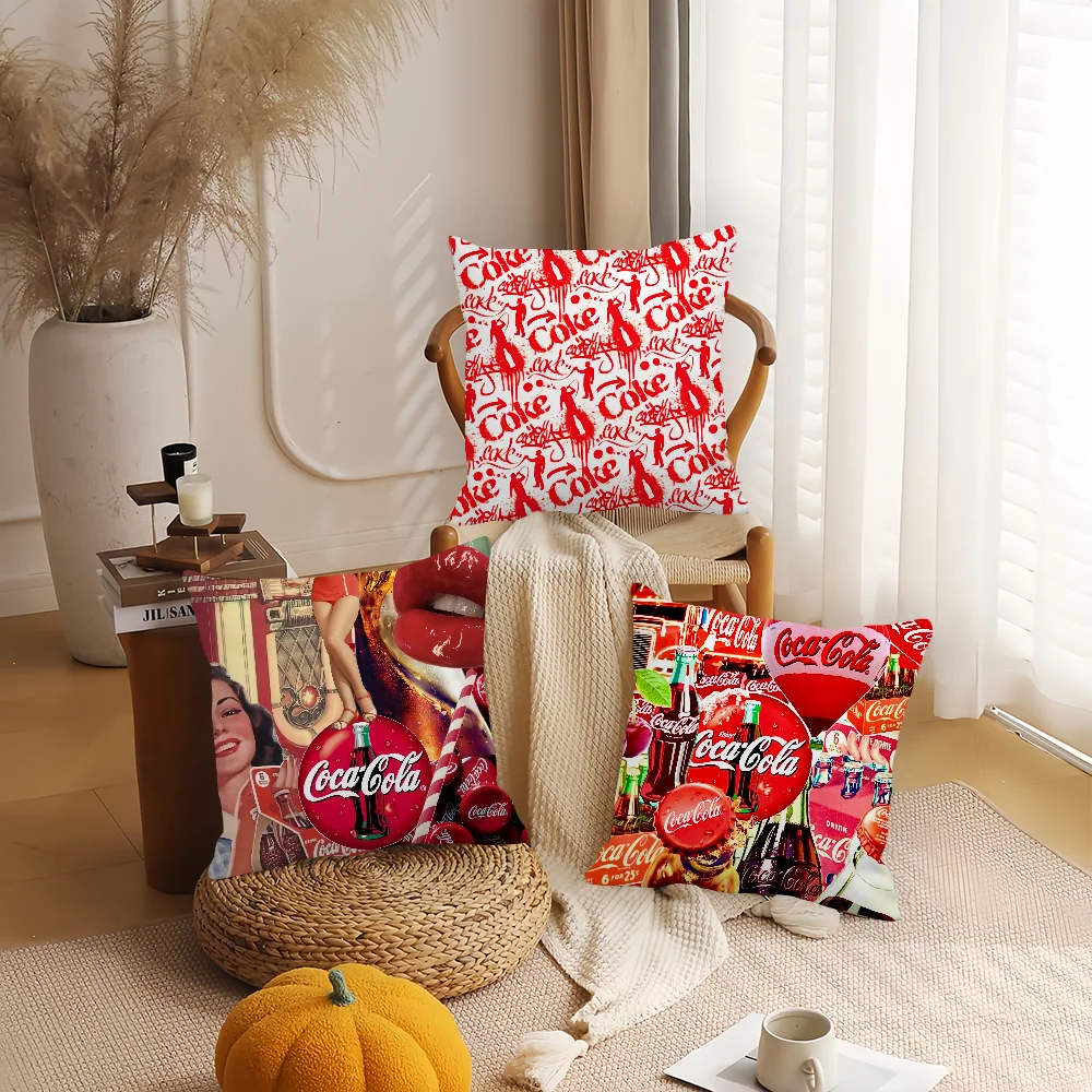 Funda de almohada C-Coca-C-Cola-S a la moda, funda de cojín decorativa para el hogar, adecuada para oficina, sofá, dormitorio y coche