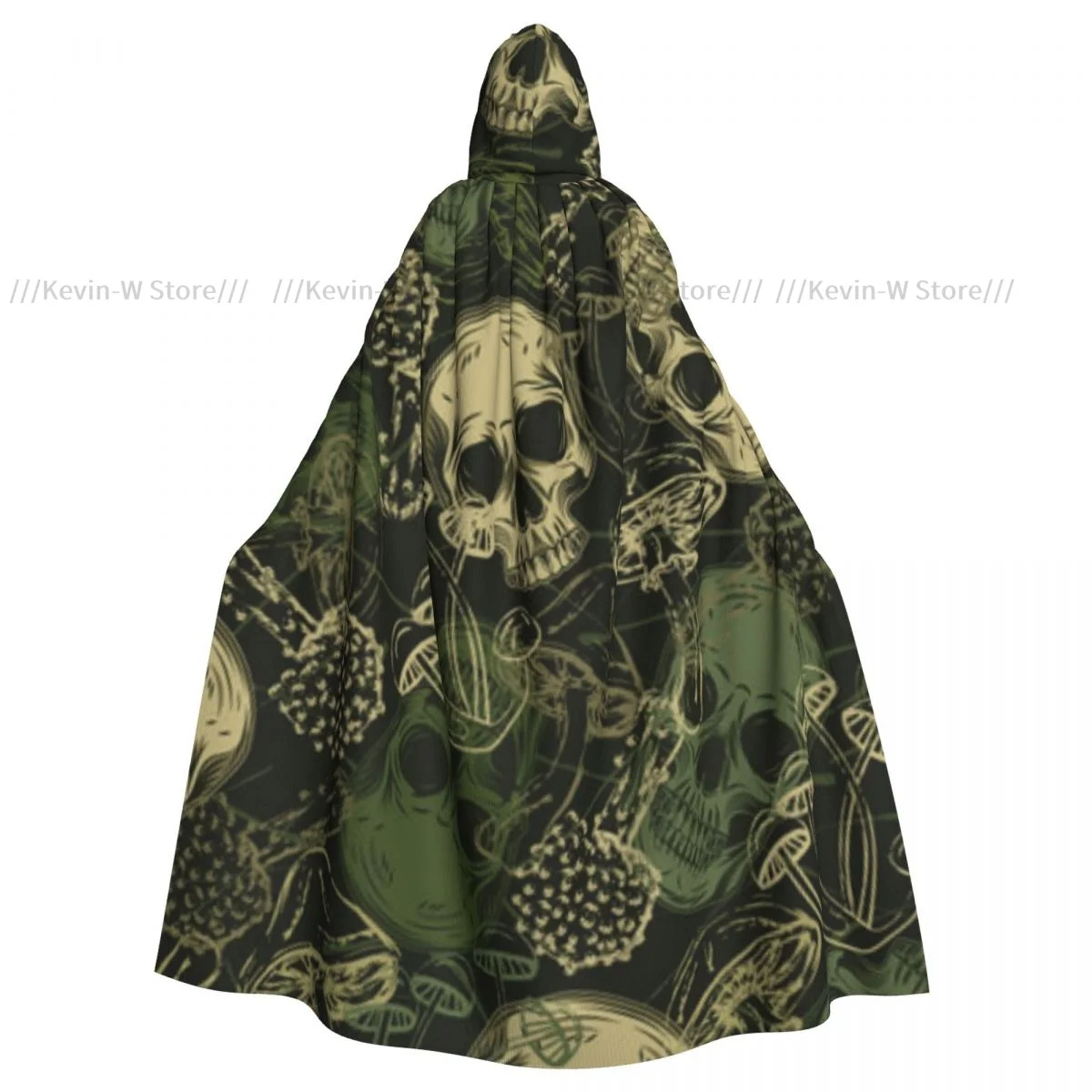 Unisex Adult Grunge Camouflage With Skulls Mushrooms Cloak with Hood Long Witch Costume Cosplay