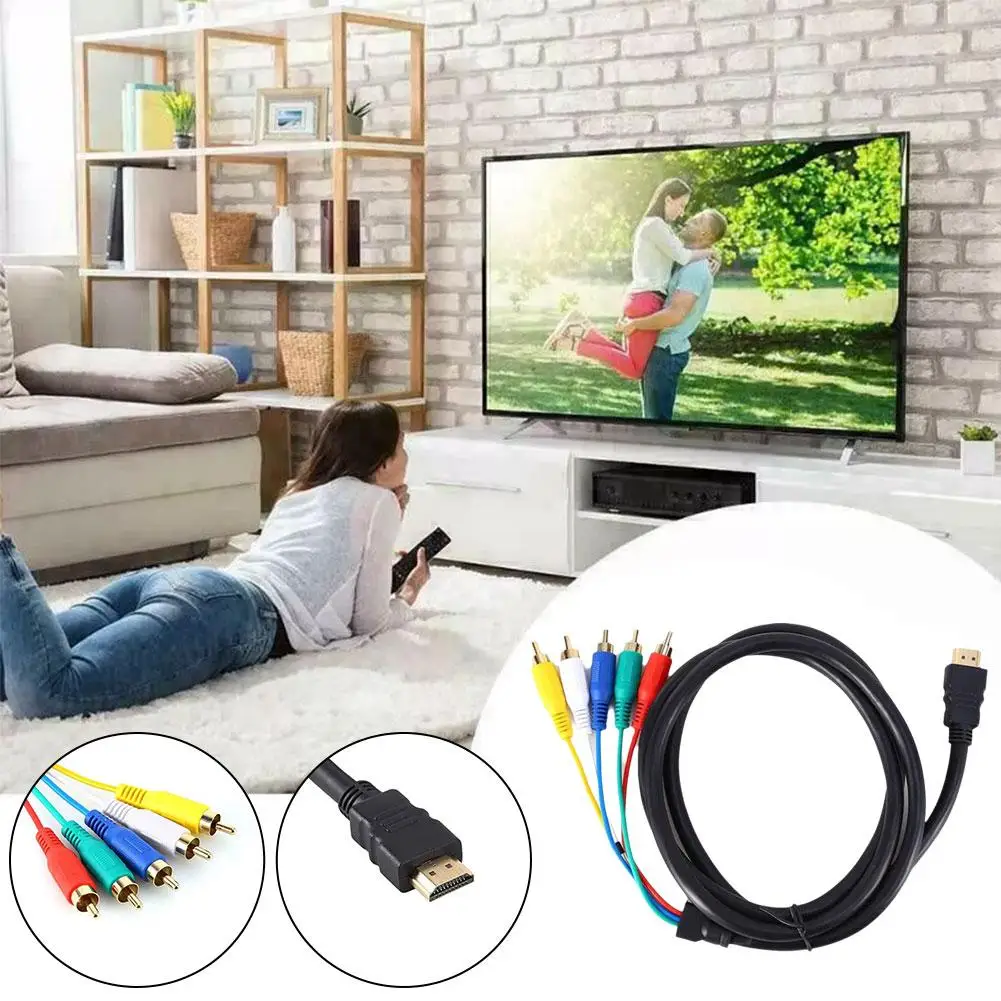 1.5m Compatible HDMI High-definition Cable Compatible Cable Cable To Adapter 5RCA Male Compatible With HDMI Adapter Black H Z9D1