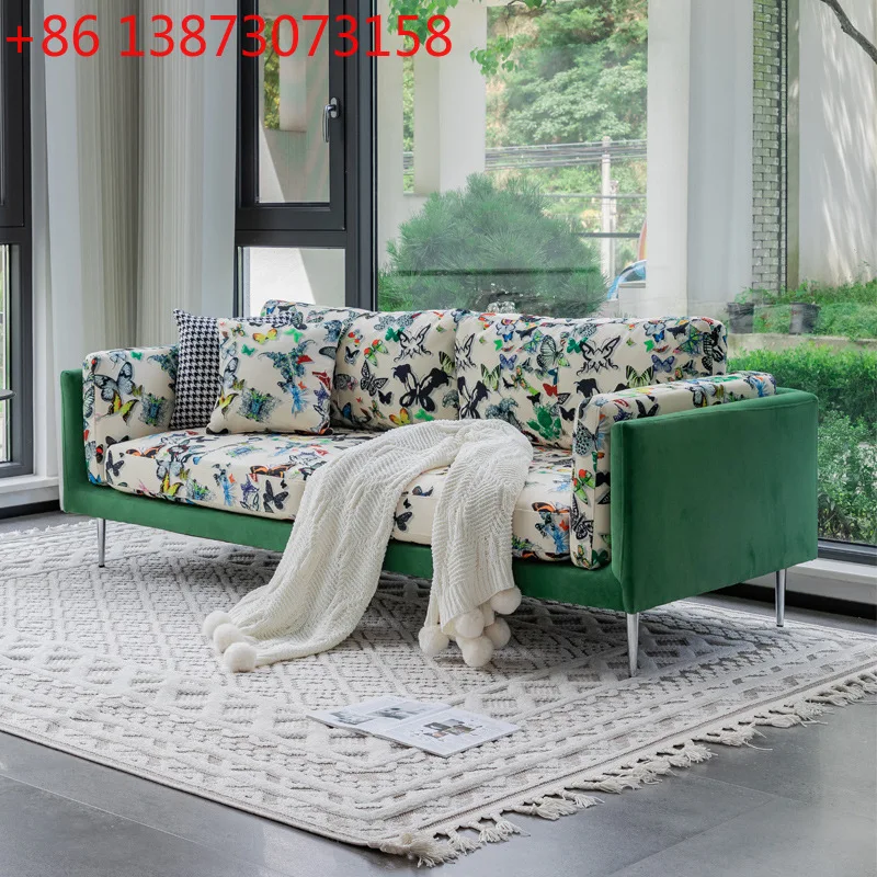 أريكة ترفيهية راقية B & B شقة غرفة المعيشة المنزلية مزدوجة ثلاثية الحديثة فراشة زهرة القماش أريكة جلدية #1