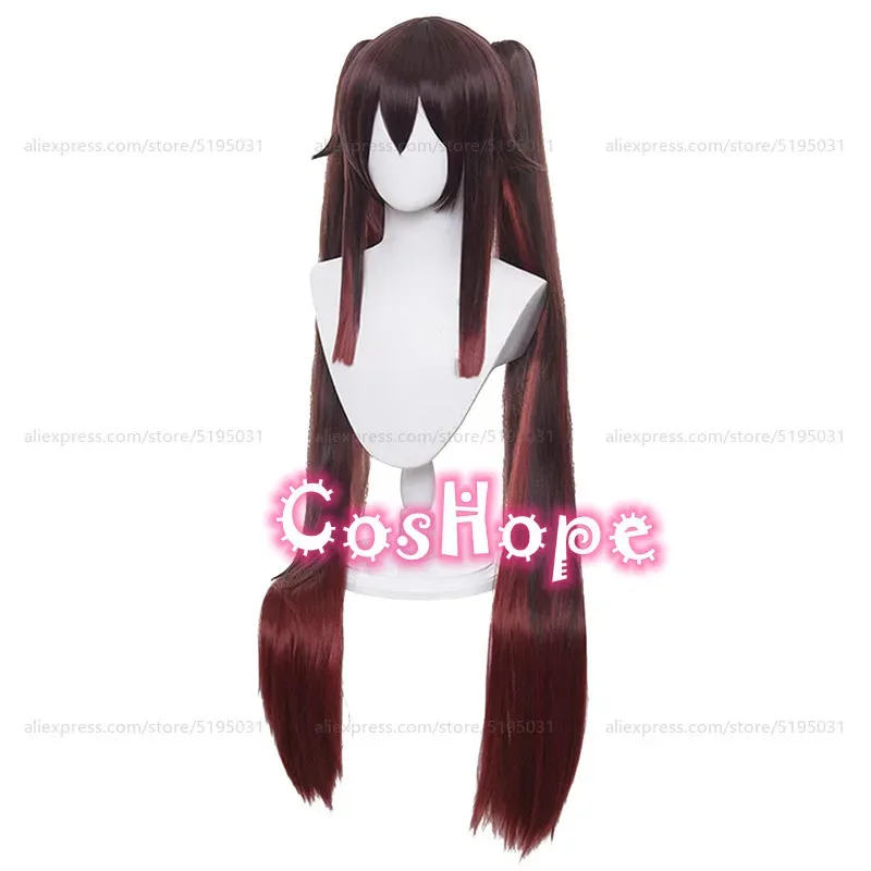 Peluca de Cosplay HuTao con coletas dobles, peluca de pelo largo para mujer, peluca degradado marrón, pelucas de Anime para Cosplay, pelucas sintéticas resistentes al calor