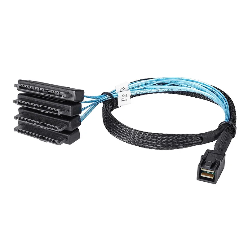 Cabo Mini SAS HD SATA, SFF-8643 a 4 SFF-8482, SFF-8643 a 4 SFF-8482, conector com porta de alimentação 15Pin, disco rígido, cabo do servidor