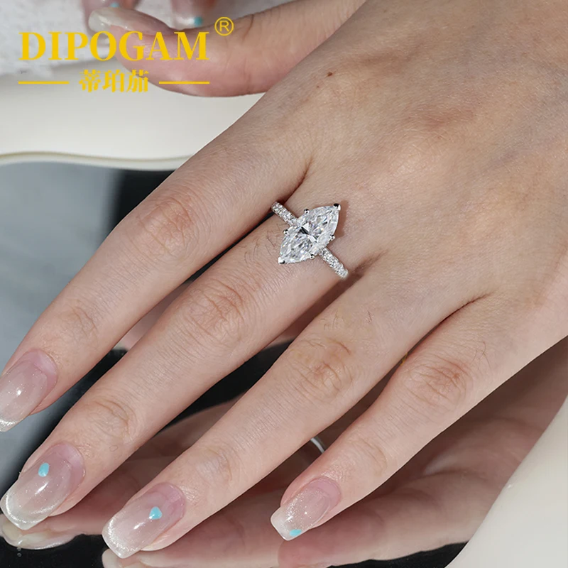 

DIPOGAM Marquise Shape D VVS 3ct 7x14mm White Moissanite Half Eternity Band S925 Sterling Silver Ring Engagement Jewelry Ladies
