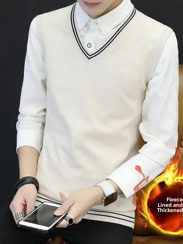 

Мужской вязаный свитер с v-образным вырезом, жилет Thiened Fce, осенне-зимняя мода для студентов-подростков, стандартный крой, специальный широкий крой