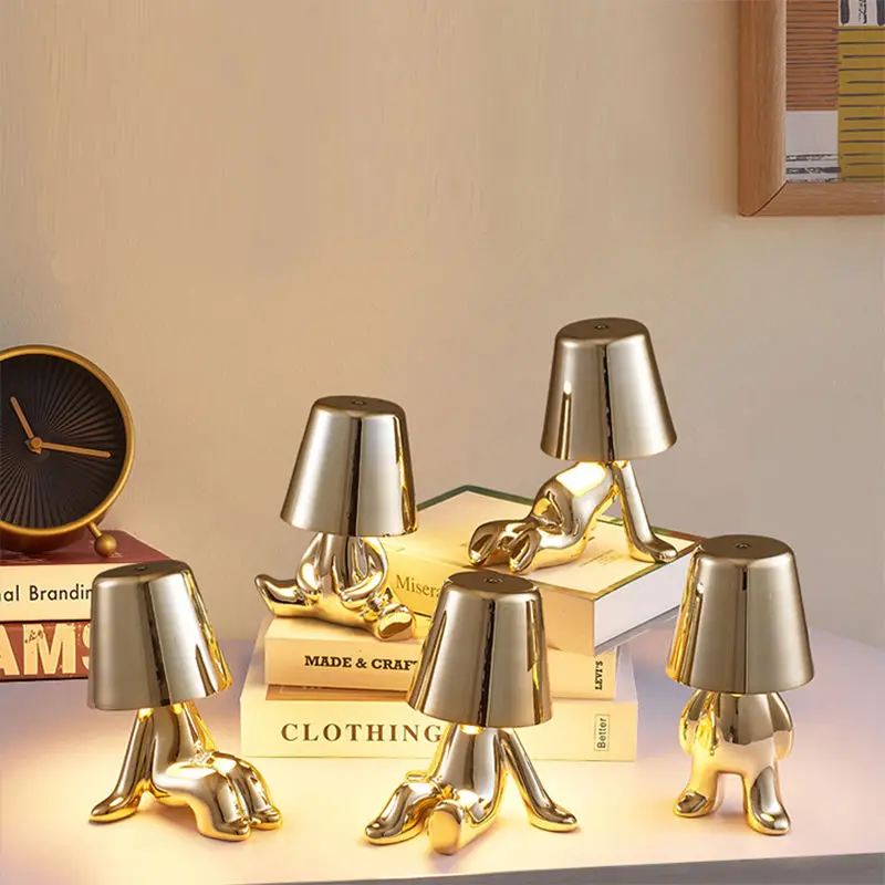 LED Golden Boy Table Lamp 3 Colors Available Desk Lamp 2000mAh Rechargeable Italy Little Golden Man Night Light table lamp