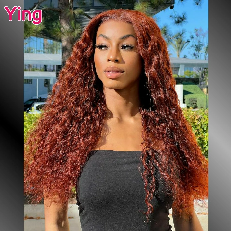 

Coral Red Colored Water Wave 13x4 13x6 Lace Frontal Human Hair Wig High Density Curly Wave PrePlucked Brazilian 5x5 Closure Wig