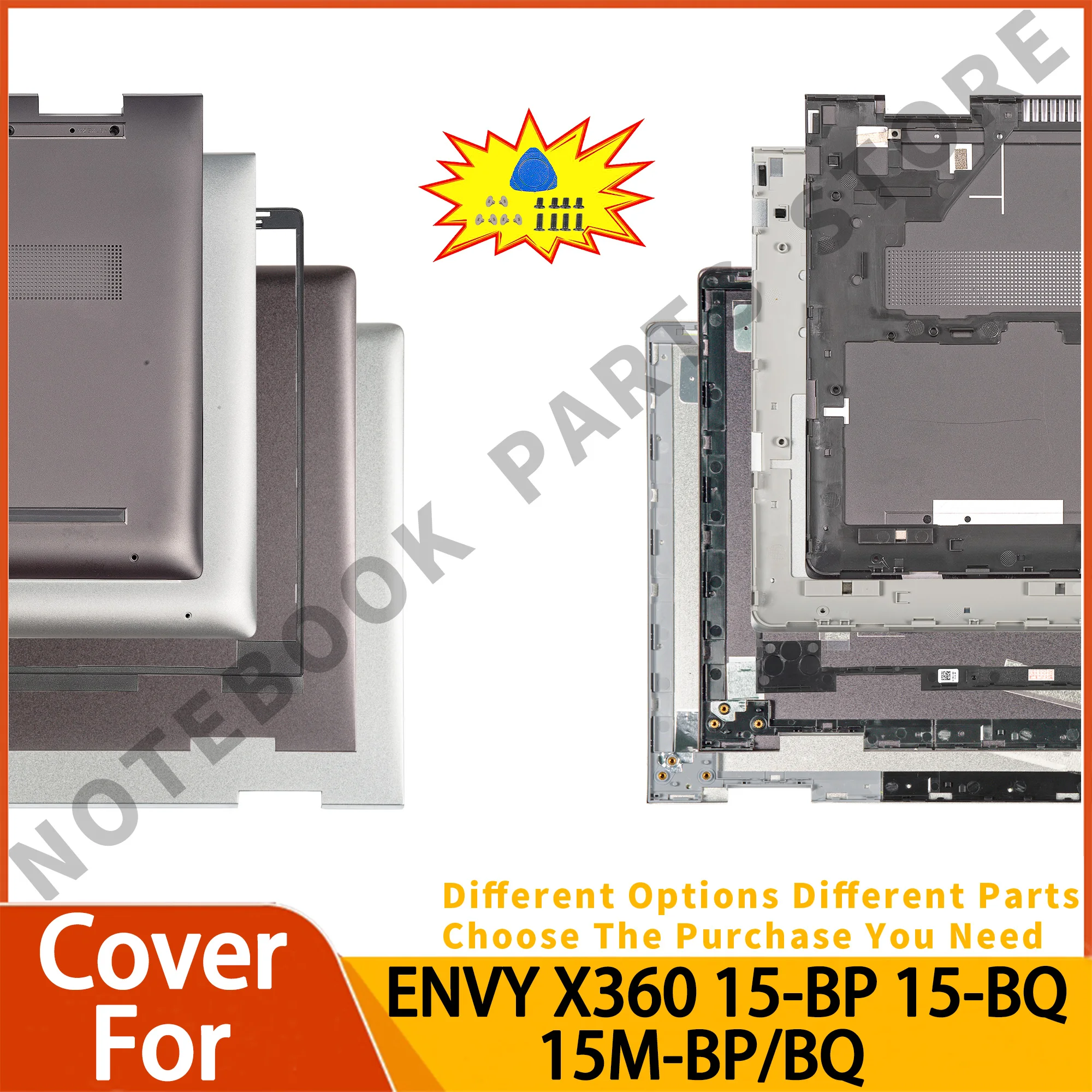 For ENVY X360 15-BP 15M-BP 15-BQ 15M-BQ TPN-W127 LCD Back Cover Brand New Lid Case Bezel Bottom Replace Brown/Silver 15.6Inch