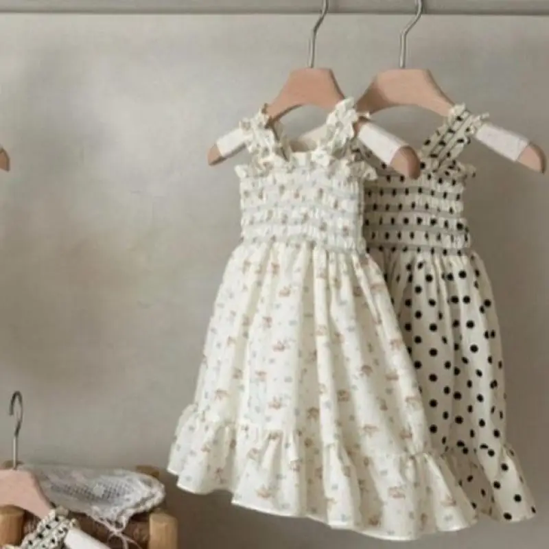 2026 Summer New Baby Girl Sleeveless Polka Dot Sling Dress Cotton Girls Sweet Princess Floral Dress Infant Toddler Clothes