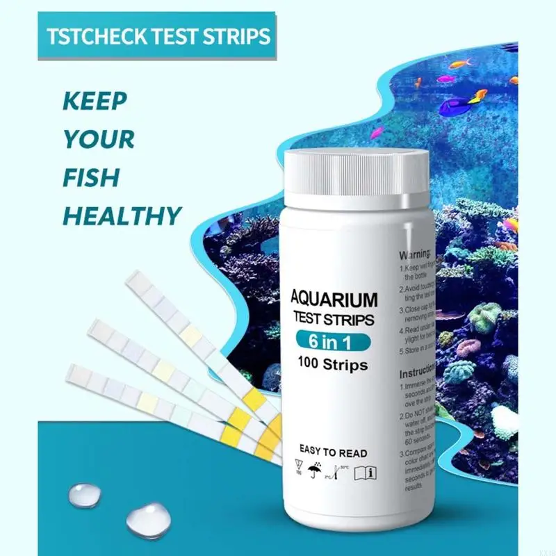 KX4B Water Test Strips 6 in 1 Fish for Tank Test Easy to Read Water Testing Guide