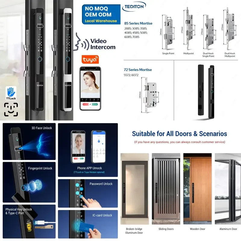 【CHIMU HOME】 Waterproof Smart Aluminum Door with Fingerprint and Password for Sliding Door Narrow Gate Digital Smart