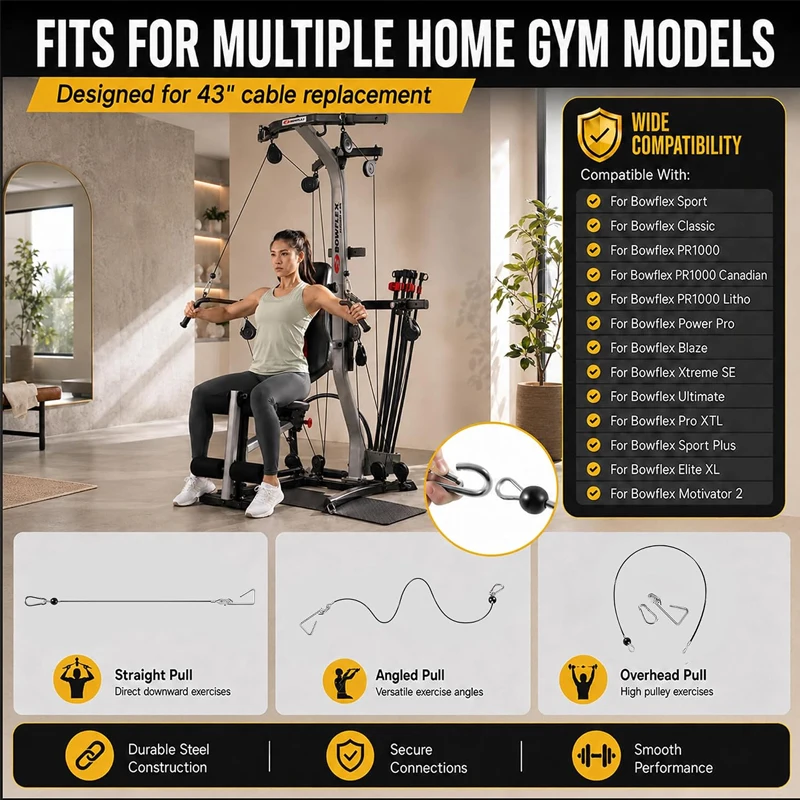 Cable Set for Bowflex Home Gyms, 2Pcs/Set, 43-Inch Fits for Sport, Classic, PR1000, Power Pro, Blaze, Xtreme SE, Ultimate More