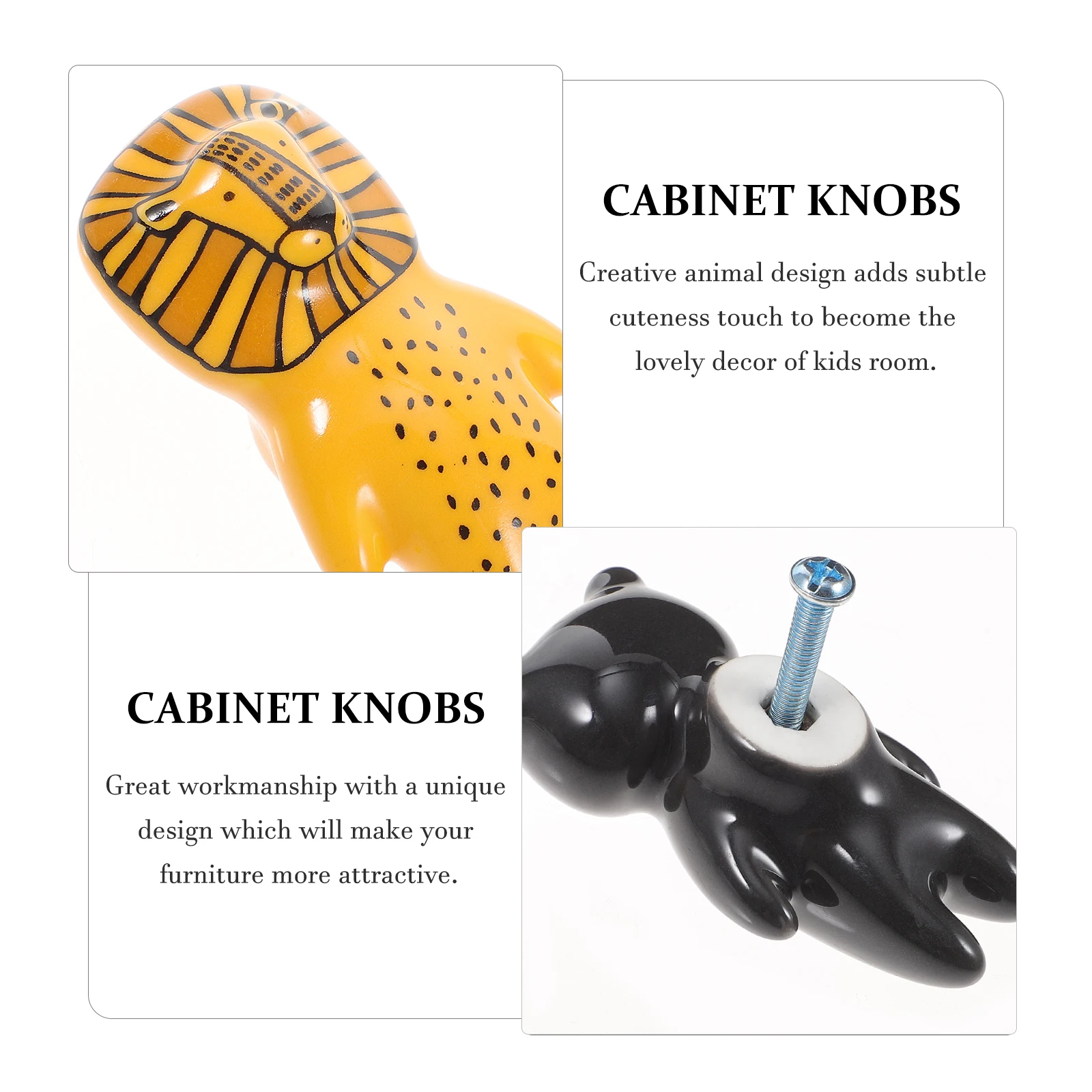 

8pcs Ceramic Handles Knobs for Cabinet Drawer Wardrobe Furniture Decorative Animal Design Long Lasting