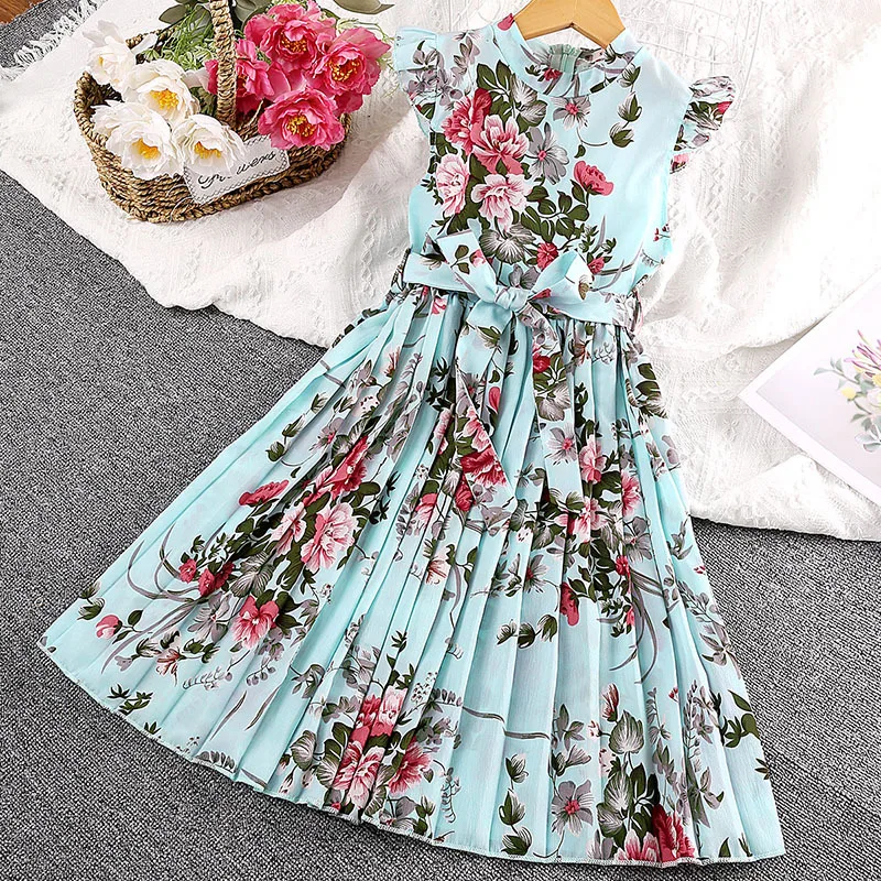 4-12 Years Flowers Girls Dress Summer Sleeveless Fashion Elegant Little Princess Dress Birthday Dance Party Gifts Kids Clothes