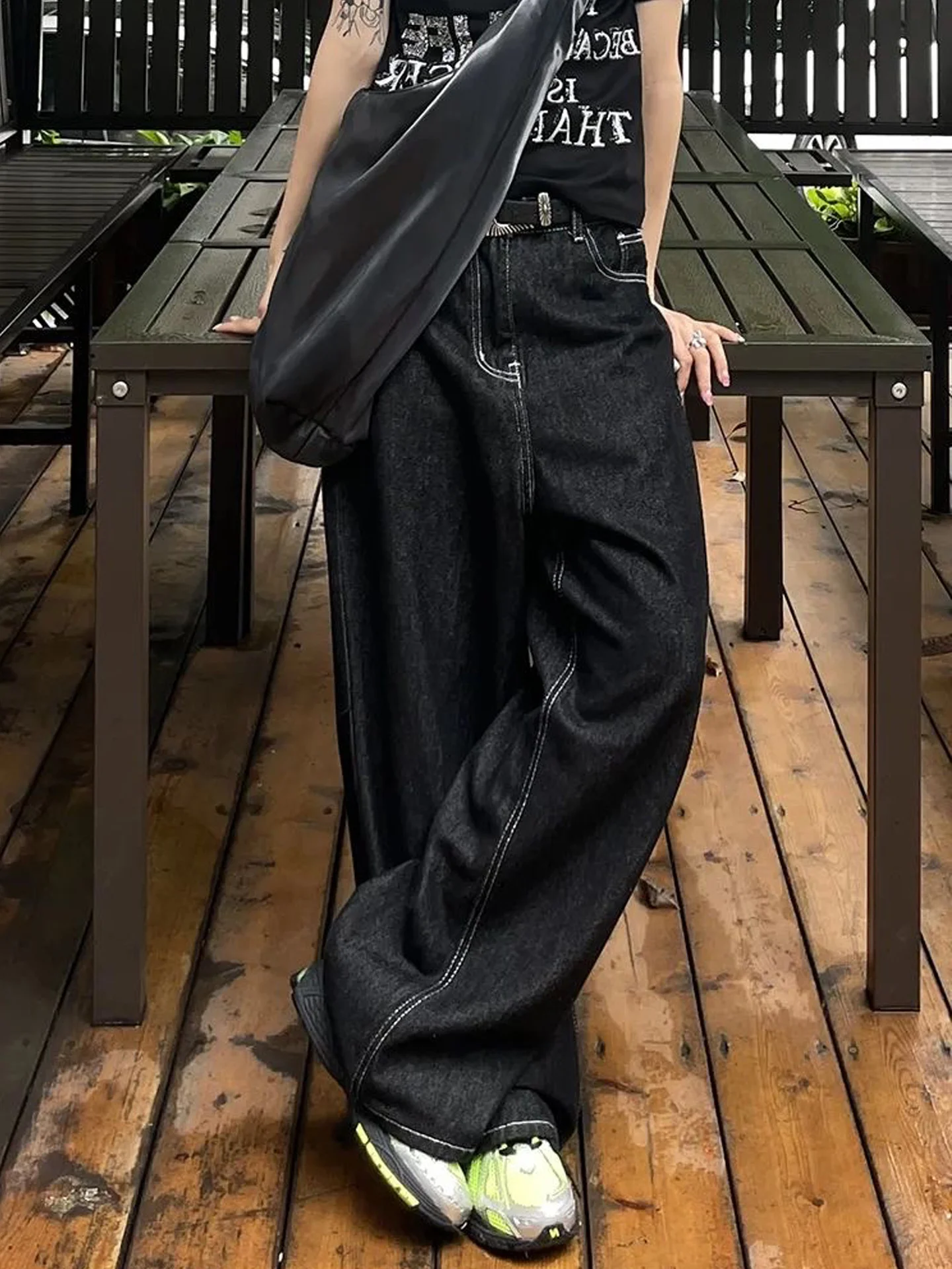 

Американские джинсы в стиле High Street с вышивкой, широкие, женские, летние, новые, винтажные, повседневные, свободные, прямые, длинные брюки