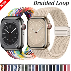 Nylon Braided Loop Strap for Apple Watch 10 9 8 7 46mm 42mm 45mm 41mm Ultra 2 49mm Metal Magnetic Bracelet iWatch 6 5 4 SE2 Band