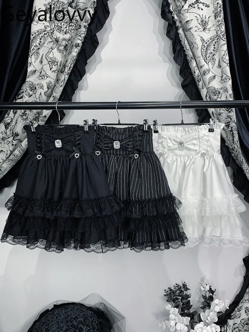 

Оригинальный дизайн, милая милая короткая юбка с высокой талией для девочек, кружевные мини-юбки в японском стиле с бантом, тяжелые ремесленные мини-юбки