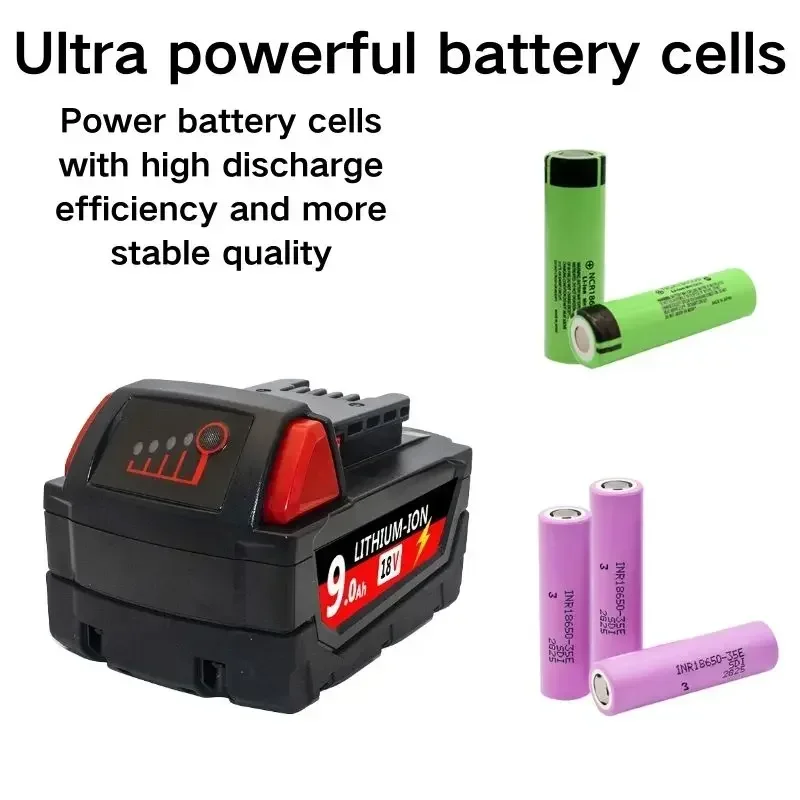 For Milwaukee M18 Battery 18V 6.0Ah 9.0Ah 12.0Ah Li-Ion Replacement 48-11-1815 M18B2 M18B4 M18BX L50 Cordless Power Tools