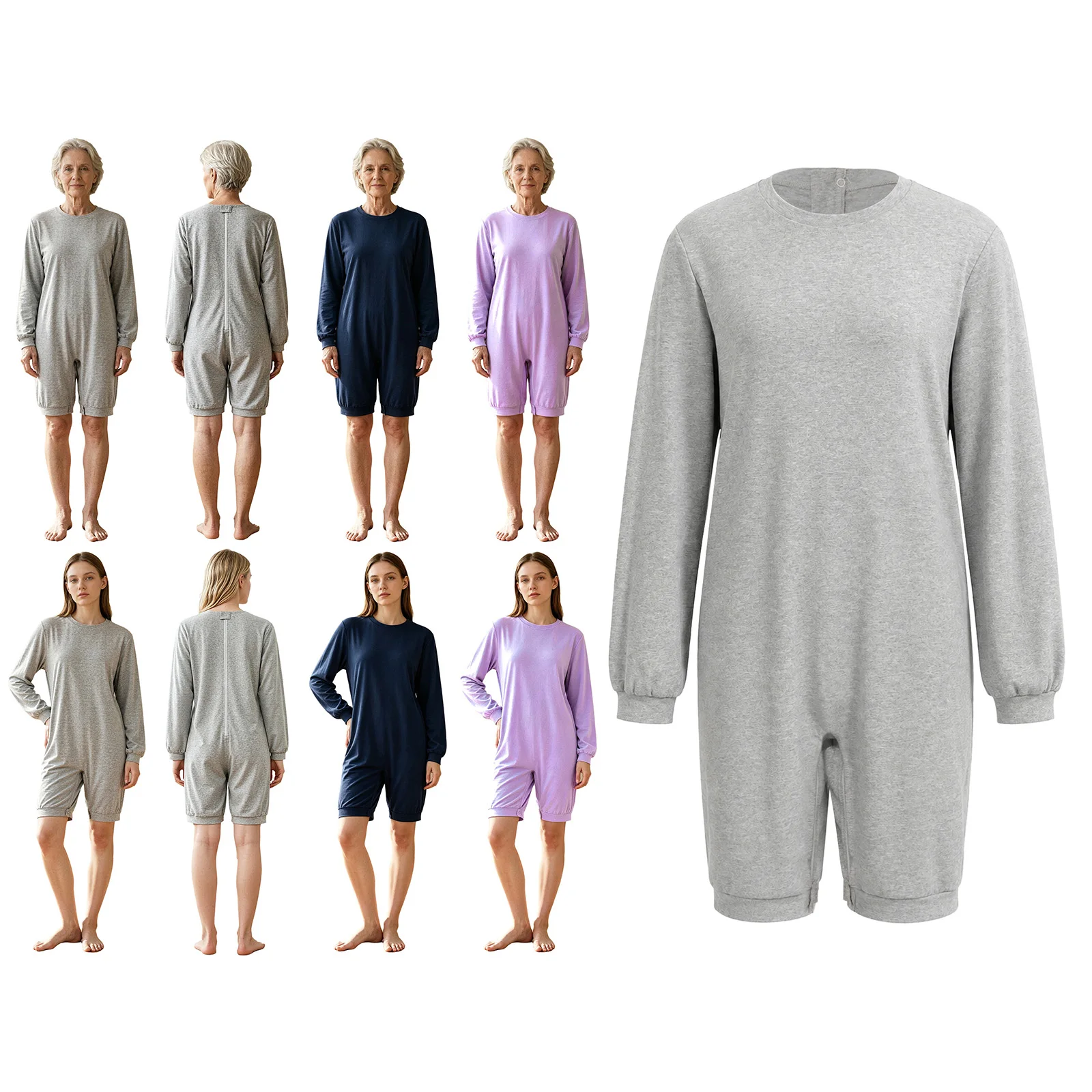 Adult Special Needs Adaptive Clothing Homewear Anti-Strip Jumpsuit Sleepwear Elderly Alzheimer ASD Disabilities Patient Adaptive