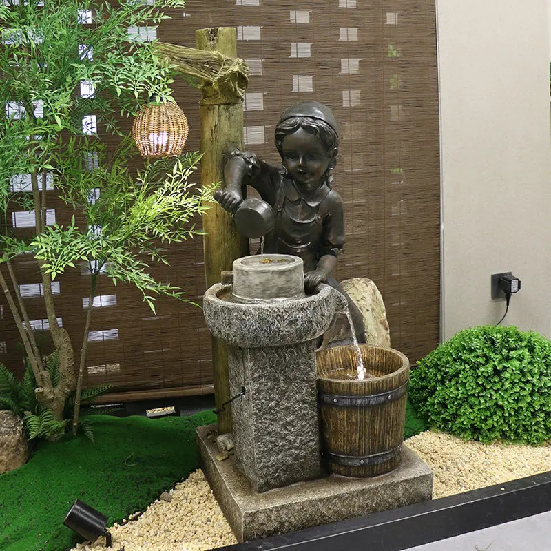 CX European Garden Rockery Flowing Water Generates Wealth Circulating Water Feng Shui Wheel Ornament