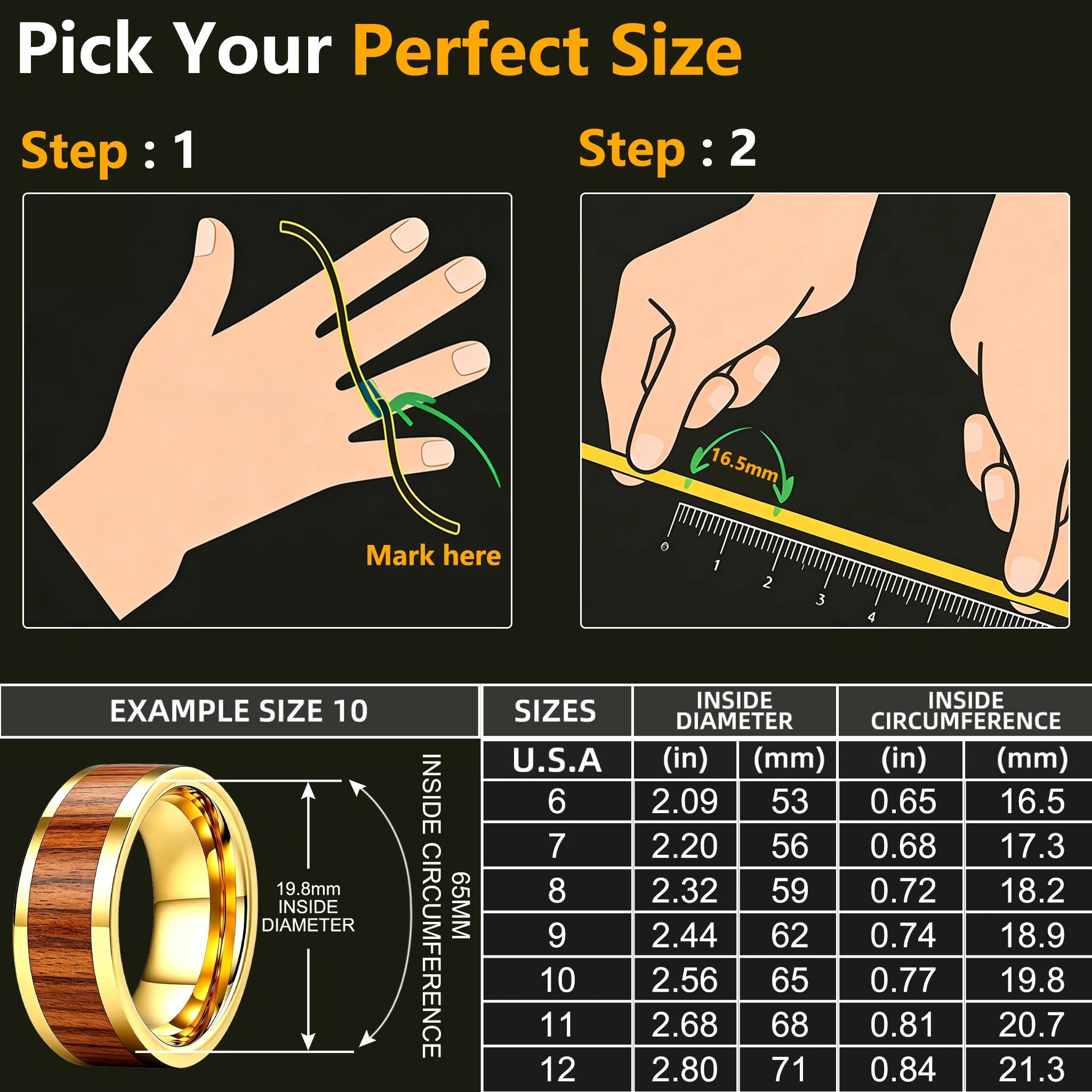 Golden or Sliver 125kHz T5577 Chip Stainless Steel Ring,inlays Epoxy Blue or Brown Wood Grain Slice