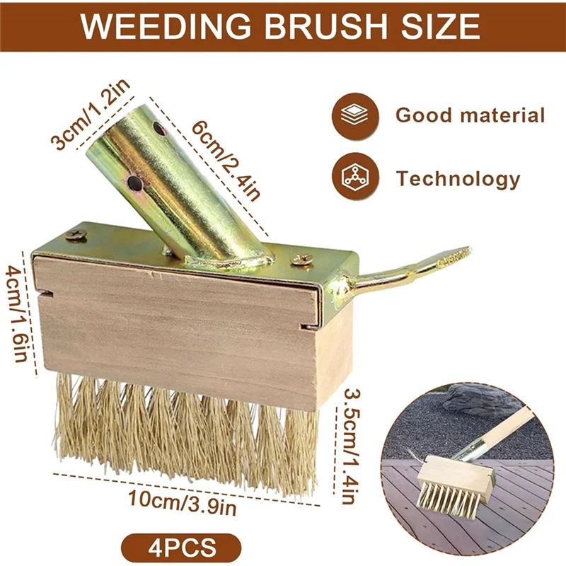 Fris pakket van 4 stalen borstels, gezamenlijke borstel met handvat, metalen borstelharen, schraper voor onkruid, tuingereedschap