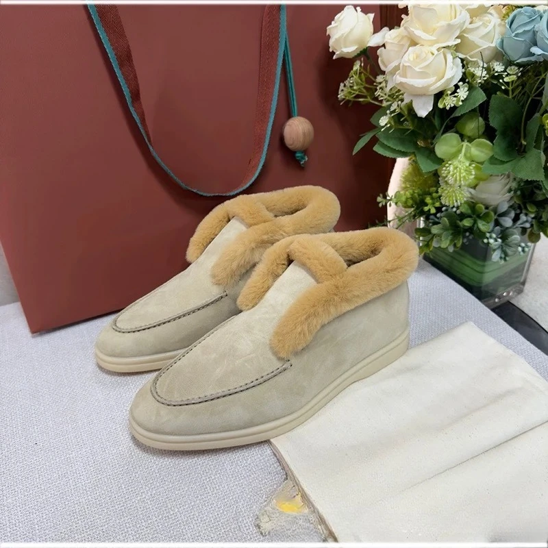 أحذية ثلج دافئة من الصوف الجلدي الحقيقي، فرو مدمج مع أحذية قصيرة من الصوف، أحذية مسطحة القاع، أحذية نسائية متعددة الاستخدامات #4