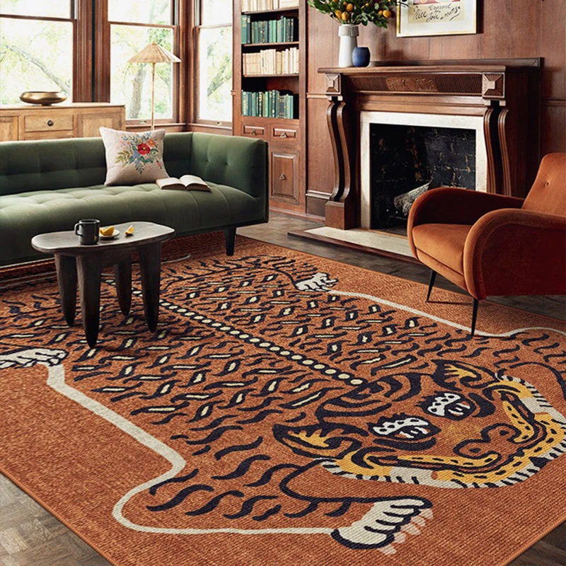 Tiger Carpet Large Size Living Room Carpets Bedside Floor Mat Ethnic Medieval Style Home Decoration Rug alfombra de salón 거실 카펫