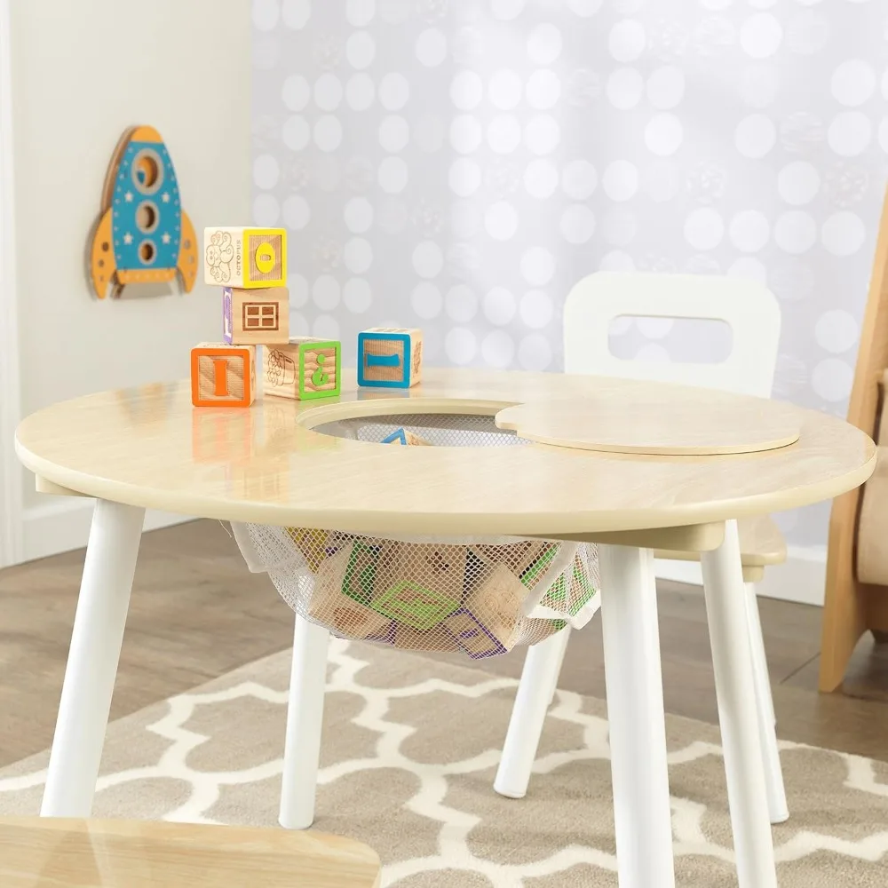 Wooden Kids Table & 2 Chairs Set with Storage Bag, Natural White Color, Perfect for Ages 3-6 Playroom