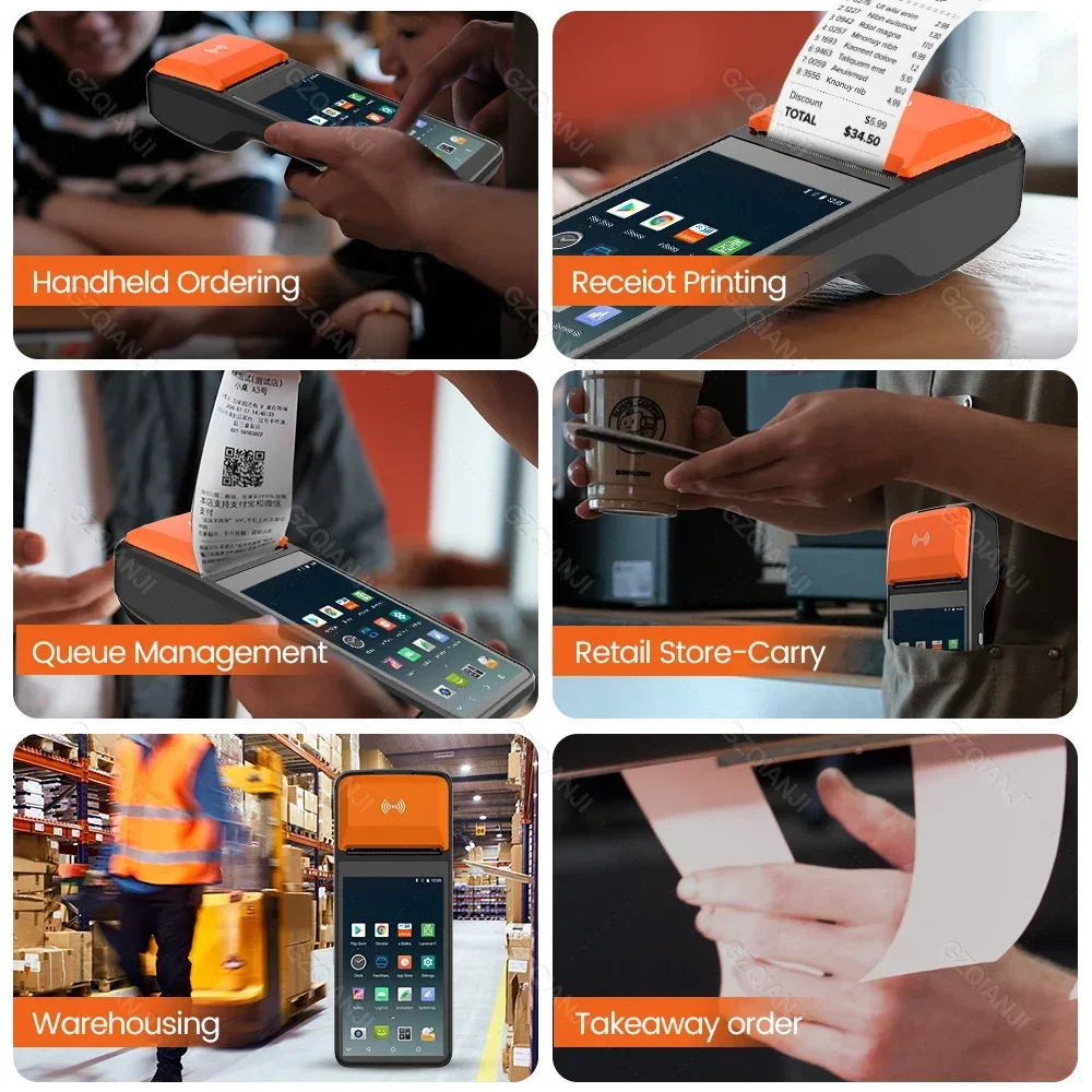 Handheld Android POS PDA Terminal Receipt Bill Thermal Printer Machine All in one with NFC Camera Barcode Reader(Not for Payment