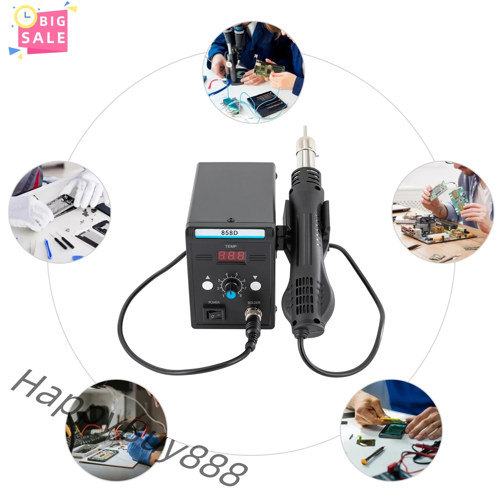 Паяльная станция SMD горячего воздуха 700 Вт с набором термофена, светодиодный экран температуры, 220 В, 858D