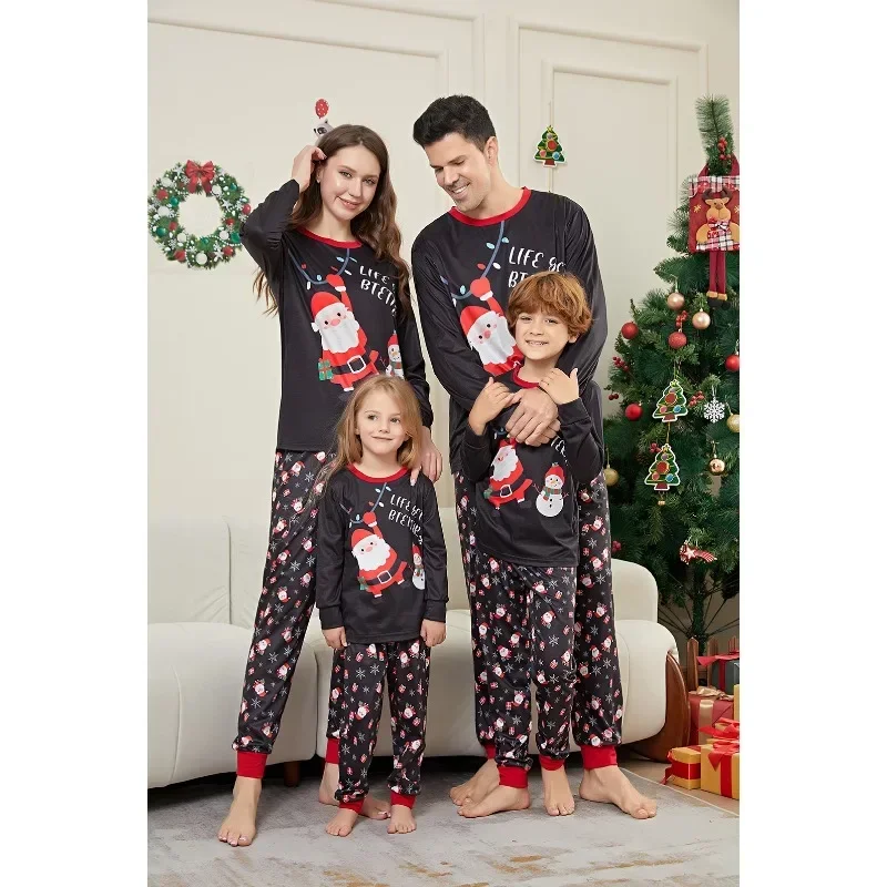 

2026 New Year's Clothes Christmas Matching Clothes for Family Santa Claus Print Pajamas Set Baby Dog Romper Xmas Look Sleepwear