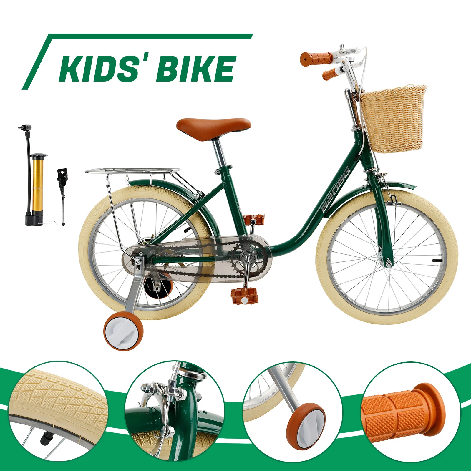 

18 inches Kid's Bike Child Bicycle for Ages 7-8-9 Years Boys and Girls with Basket, Kickstand