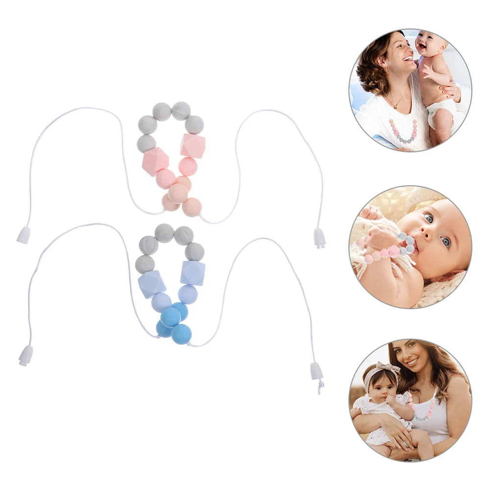 

2Pcs Safe Baby Teething Necklace Soft Flexible Silicone Chewable Necklace for Newborns Nursing Mom Fashionable Relief Solution
