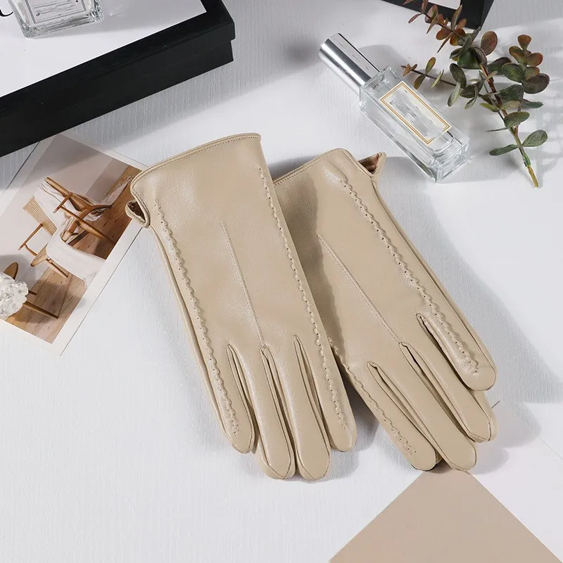 Gants en cuir rétro pour femmes, écran tactile, chaud, peluche épaissie, mode, ski, cyclisme, vélo, équitation, conduite, automne, hiver