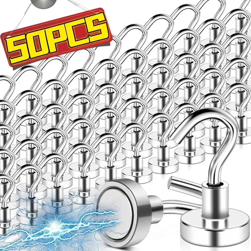 50/1PCS Strong Magnetic Hook Multi-Purpose Storage Hooks Home Kitchen Bar Storage Hooks Key Storage Hooks Home Bathroom Hangers