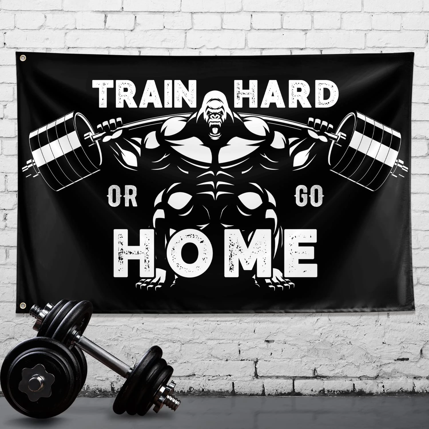 Funny Gorilla Gym Flag Banners, Durable Garden Flag, Train Hard or Go, Home Bigfoot Flags, Indoor and Outdoor Flags