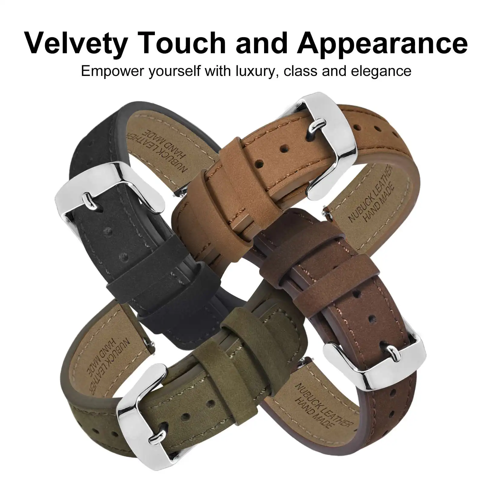 WOCCI Nubuck Top Grain Leather Watch Strap 18mm 20mm 22mm Men Women Replacement Bracelet for Amazfit Samsung Galaxy Huawei