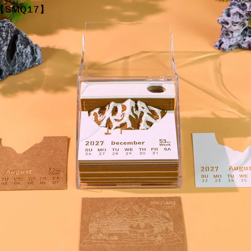 Time Piece Calendar 2027 Desk Calendar With LED Light 3D Tear-away Calendar Paper Carving Art Pad Notepad Gift For Christma【SMQ】