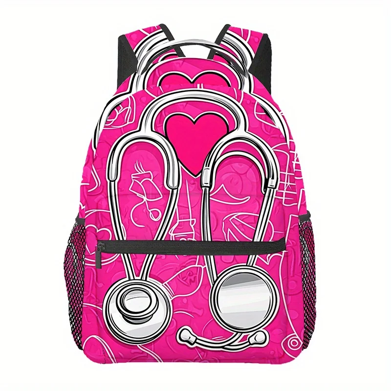 

Stylish Pink Nurse-Themed Backpack with Adjustable Shoulder Straps Lightweight Polyester, Zipper Closure